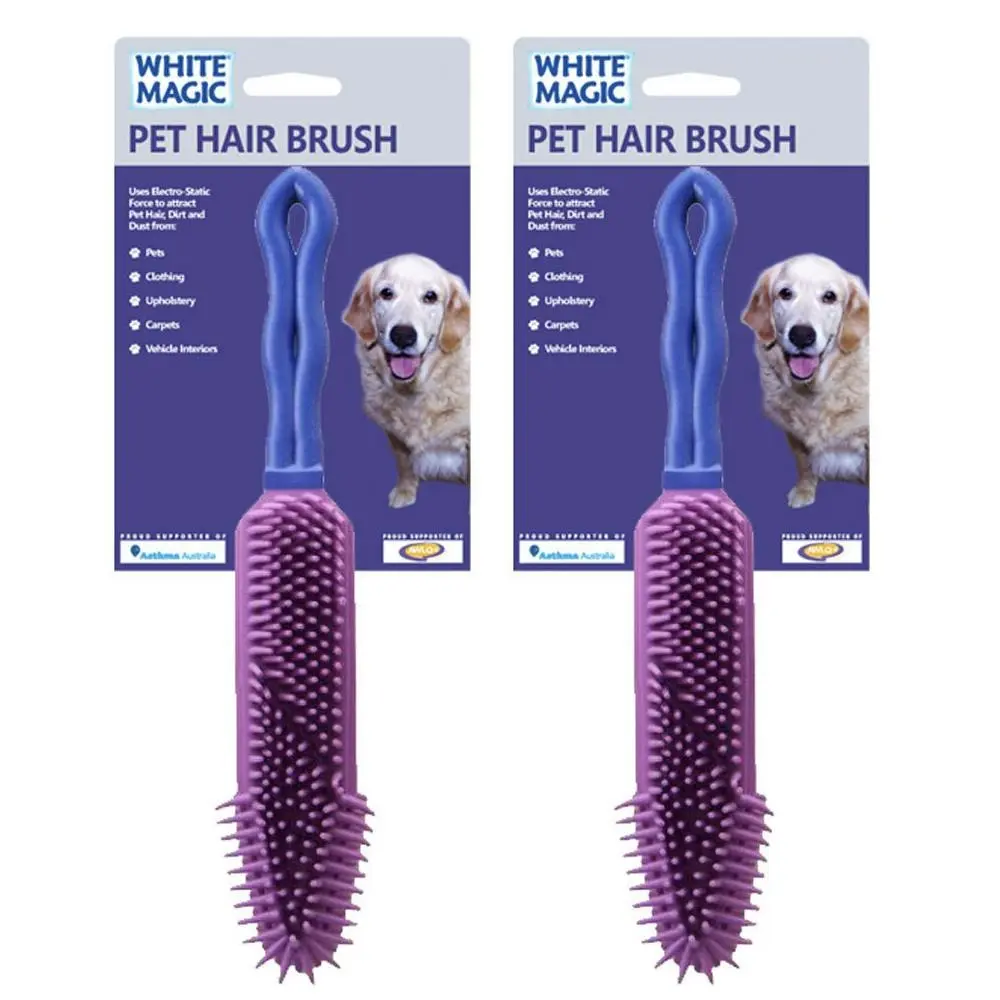 2x White Magic Pet Dog 27x5cm Grooming Hair Brush Comb w/ Rubber Bristles Purple - Pets