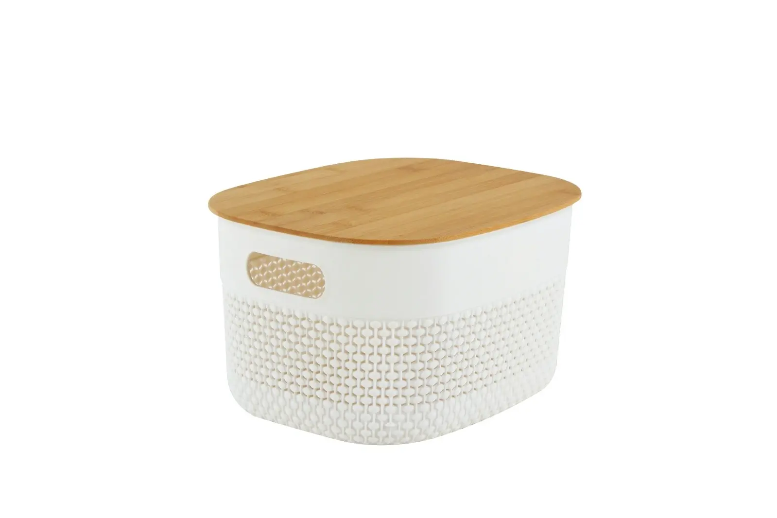 Home Expression 27x22cm Oval Plastic Basket w/ Bamboo Lid Home Organiser White - Home & Garden