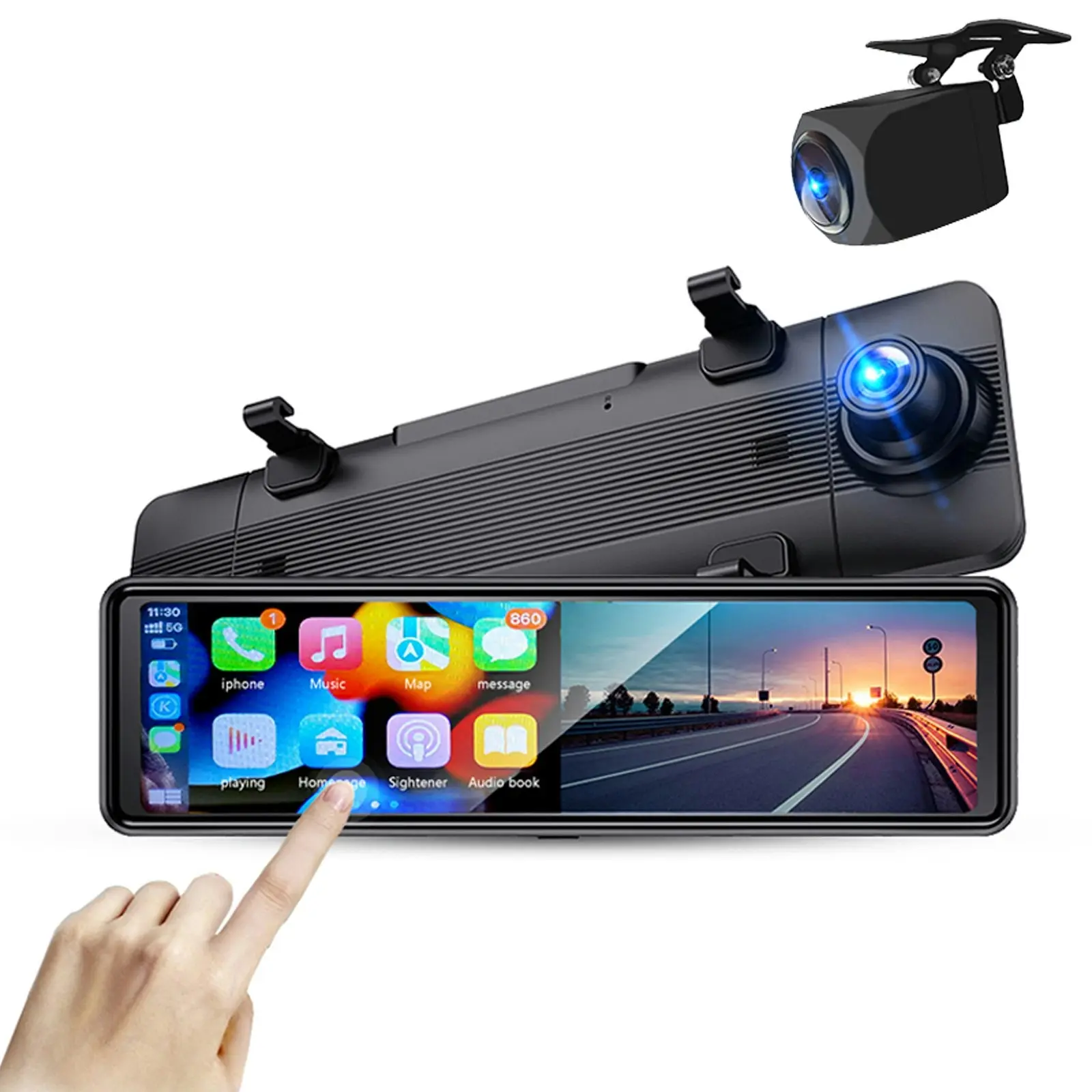 10.99" FHD Touch Screen Car DVR Crash Camera Recorder Bluetooth Sync WiFi GPS Rear Camera - Automotive