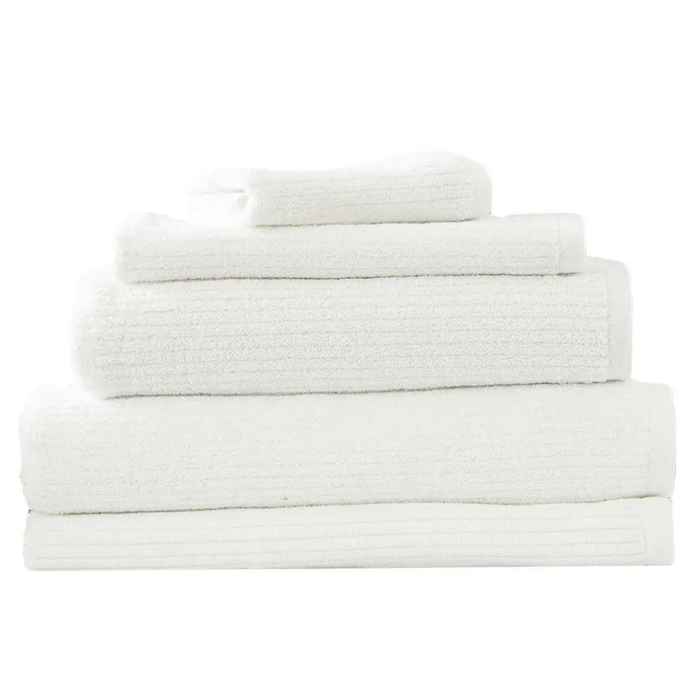5pc Renee Taylor Bath/Hand Towel Set Cobblestone 650 GSM Cotton Ribbed White - Home & Garden