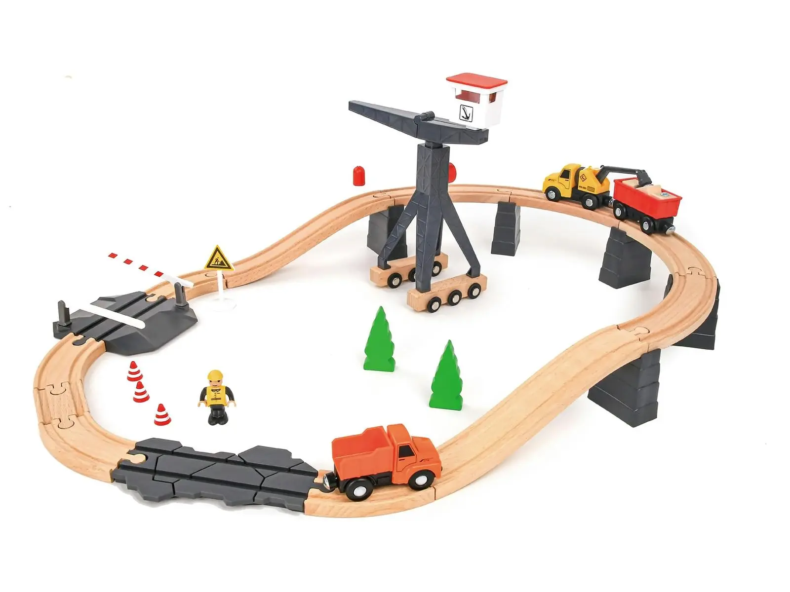 35pc Tooky Toy Construction Yard Vehicles/Train/1.7M Track Kids Fun Playset 3+ - Toys & Games