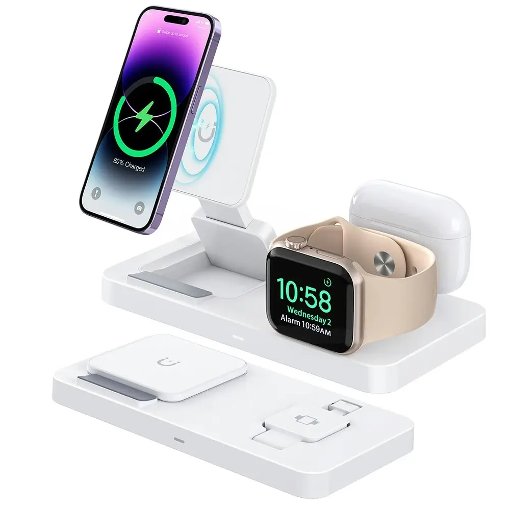 3 in 1 Foldable Magnetic Wireless Charger Stand For iPhone 14 13 12 Pro Max - Electronics