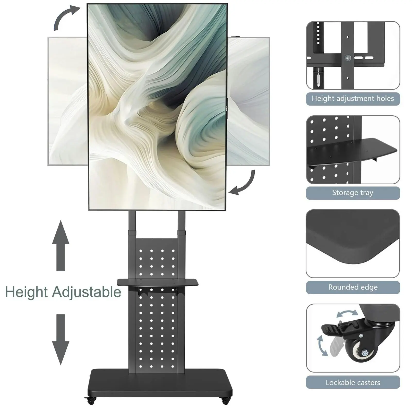 Fin Heavy Duty Mobile Tv Stand Mount Shelf For 32-65'' Horizontal / Vertical Screens