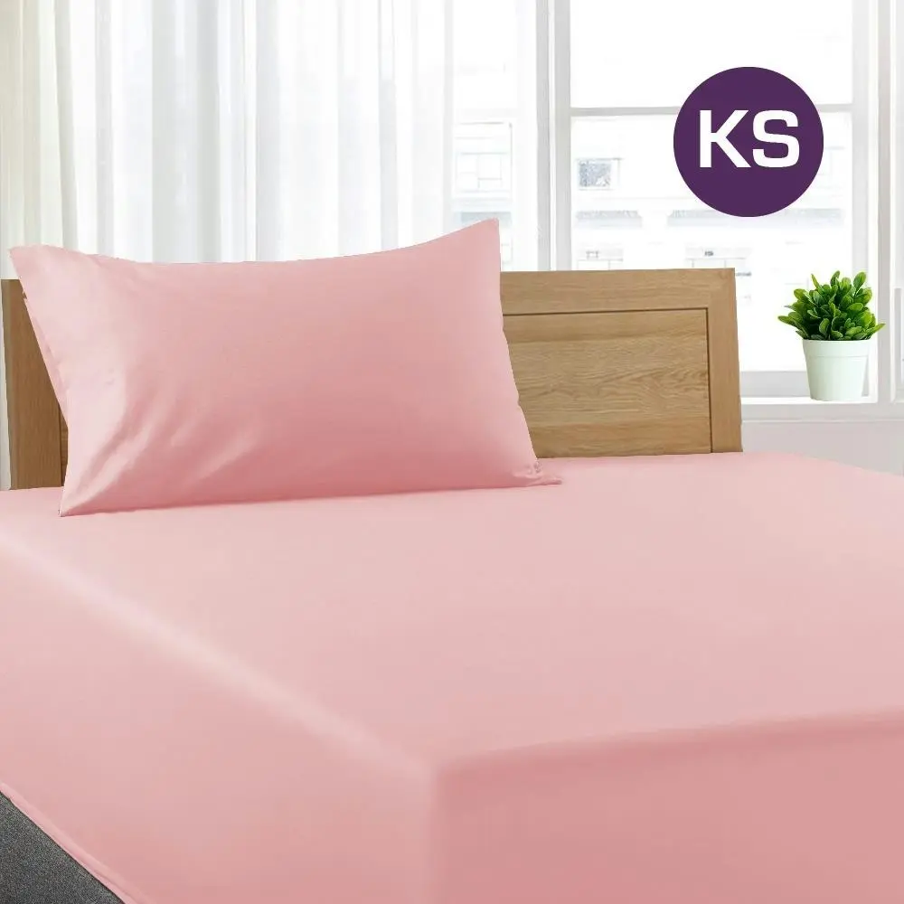 King Single Size Light Pink Color Poly Cotton Fitted Sheet + Pillowcase - Home & Garden