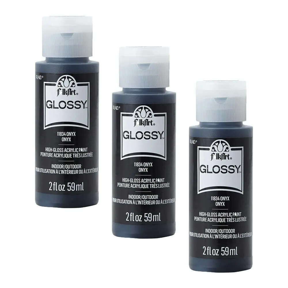 3x Plaid FolkArt Premium 59ml Acrylic Art/Craft Paint Onyx Glossy Shine Finish - Hobbies