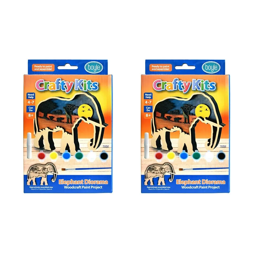 2x Boyle Crafty Kits Woodcraft Diorama Kids/Childrens Art/Craft Kit Elephant 8y+ - Hobbies