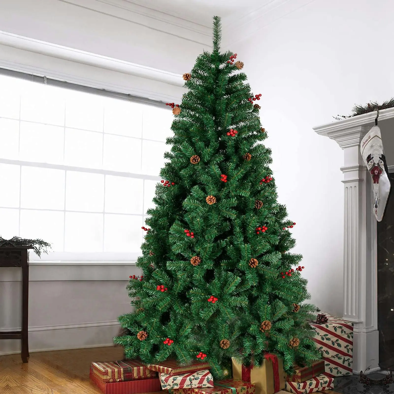 210cm Green Christmas Tree with Pinecones and Berries - Home & Garden