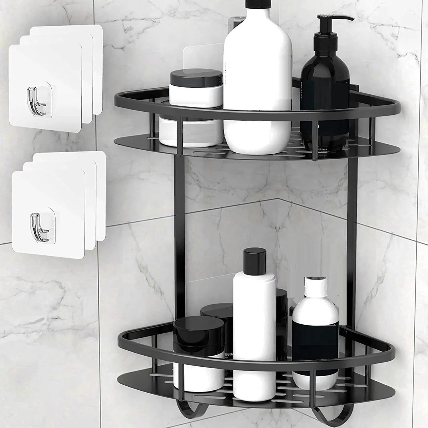 2 Pack Aluminum Adhesive Shower Caddy Corner Shelf Storage Rack for Bathroom - Home & Garden