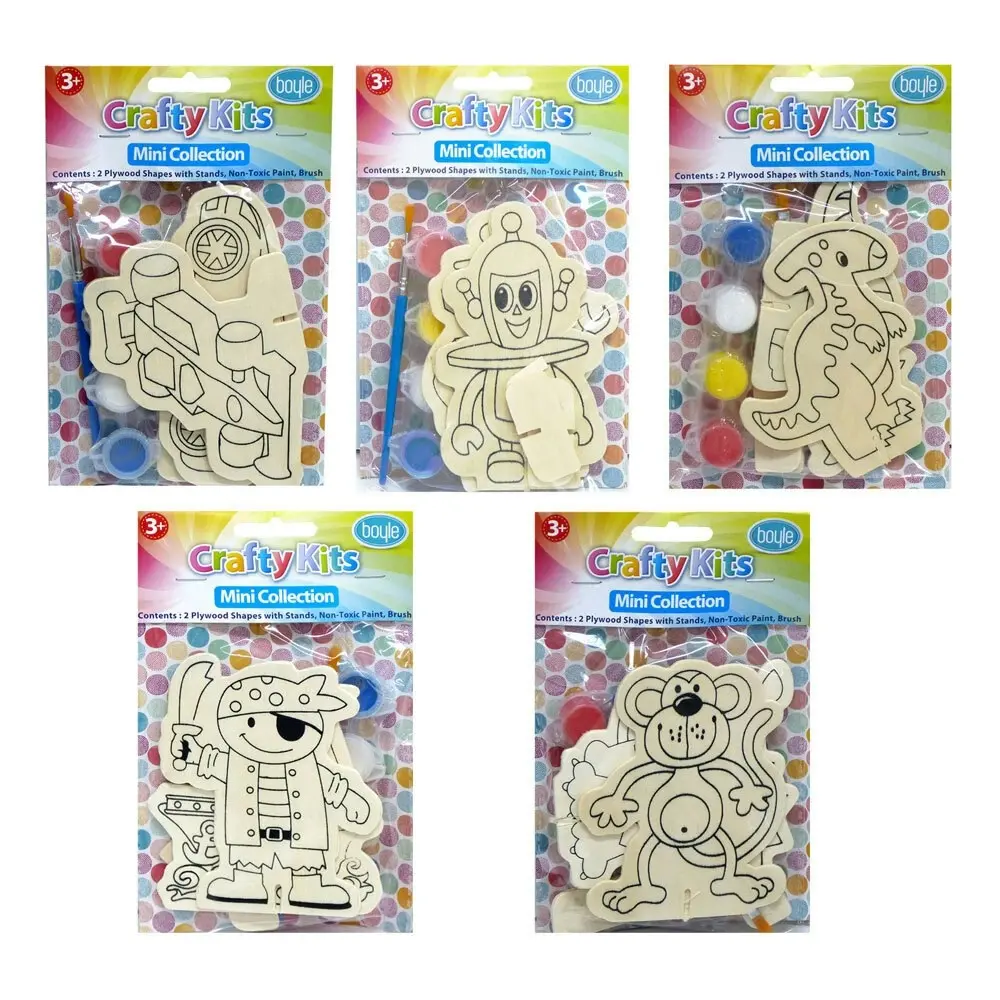 5x Crafty Mini's Plywood Shaped Paint Kit Blue Pack Kids Art/Craft 3y+ Assorted - Hobbies