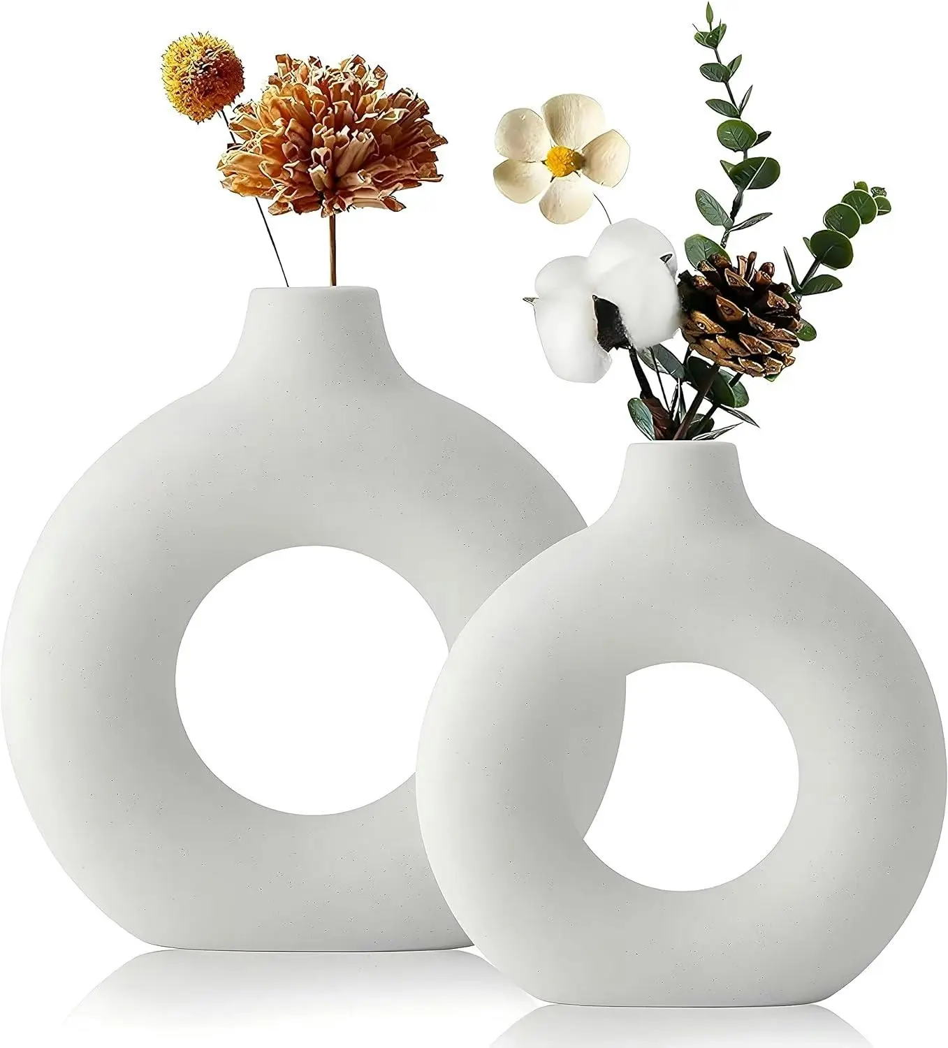 Ceramic Set of 2 Creative Round White Vases for Home Décor - Home & Garden