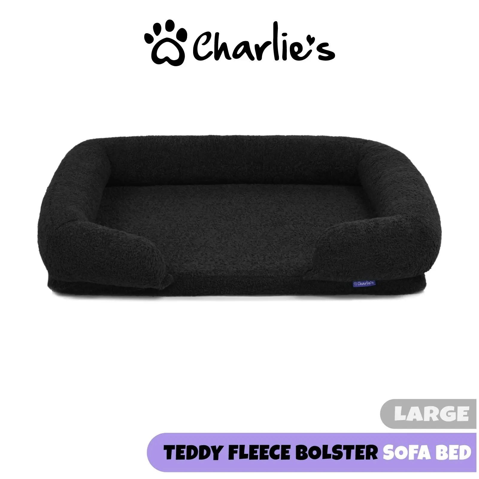 Charlie's Teddy Fleece Orthopedic Memory Foam Sofa Dog Bed with Bolster Charcoal Large - Pets