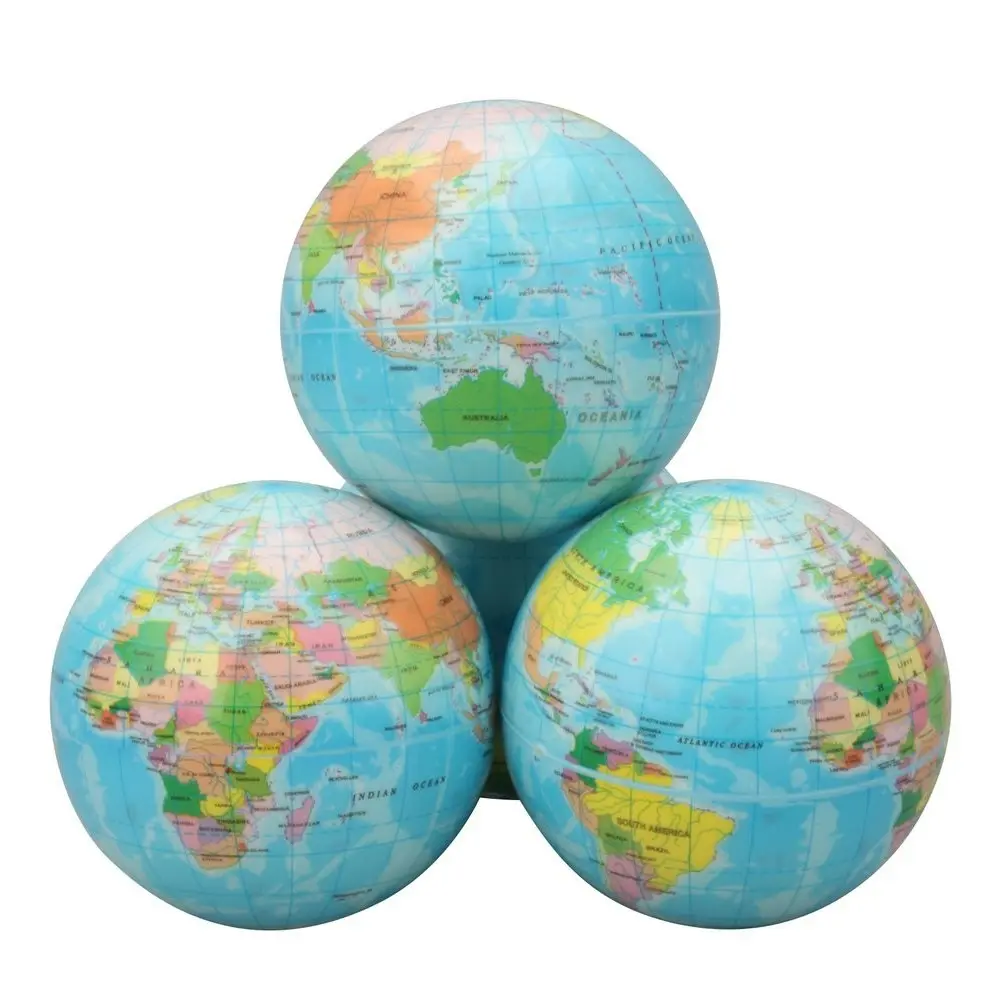3x Discovery Small Earth Globe Sponge Ball 6cm Squish Stretch Kids 12m+ Assorted - Toys & Games