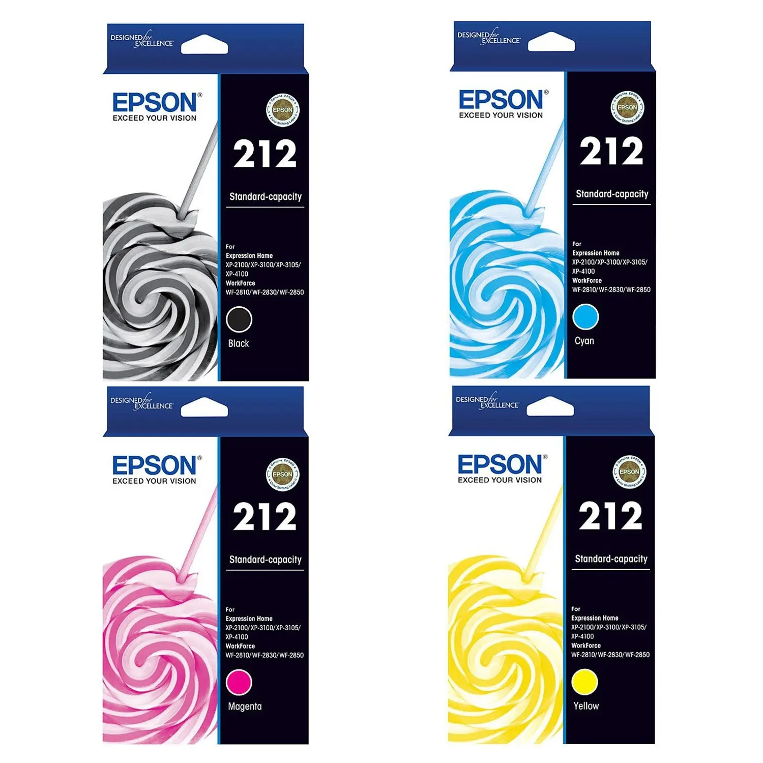 Epson 212 Black Cyan Yellow Magenta 4 Ink Cartridge Toner Value Pack - Electronics