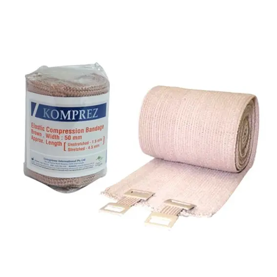 Komprez Elastic Heavy Compression Bandage Brown 5cm x 1.6m stretchable to 4.5m 12 Pack - Health
