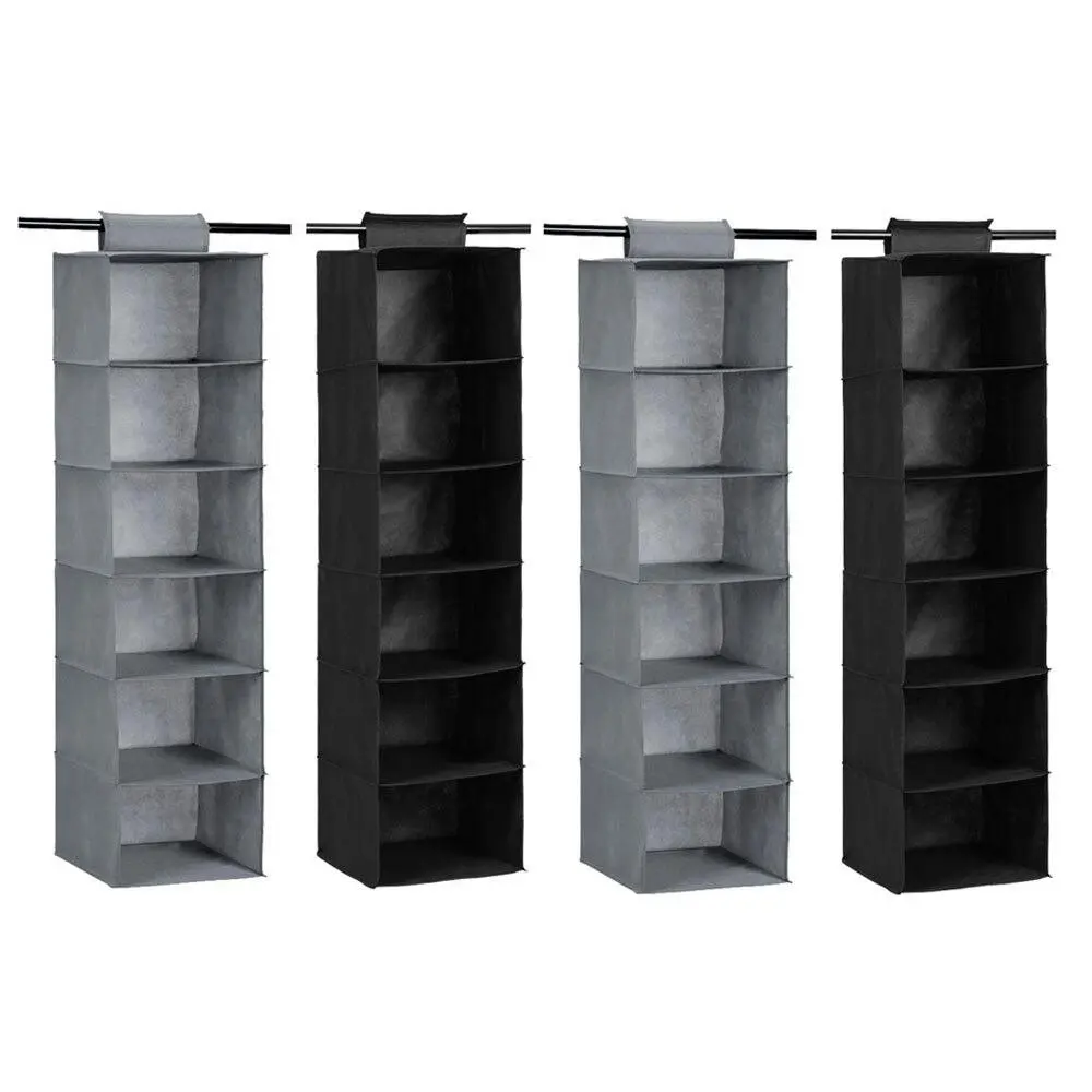 4x Box Sweden Mode 115cm 6 Tier Hanging Wardrobe Storage Clothes Organiser Asst. - Home & Garden