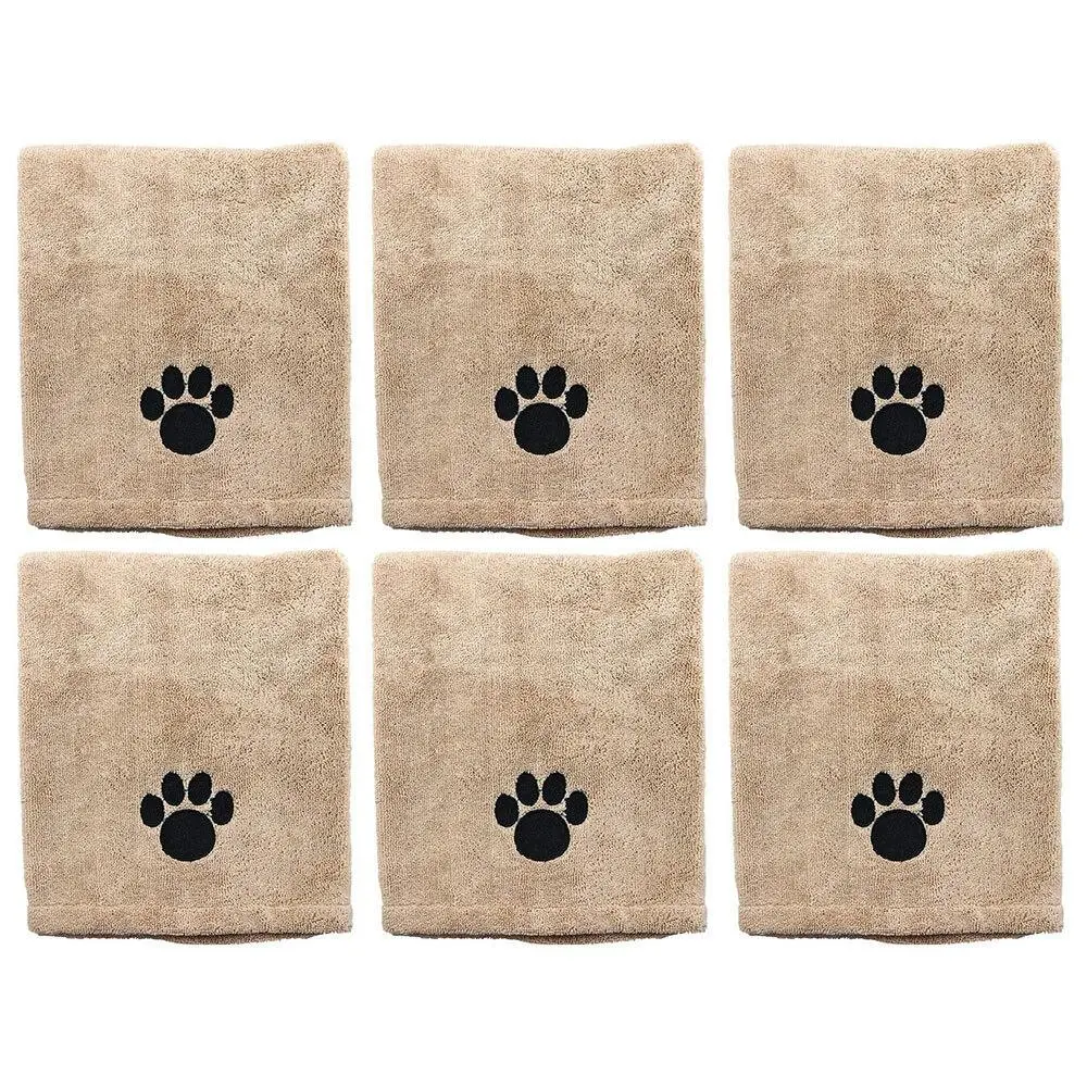 6x Paws & Claws 60x90cm Microfiber Drying Soft Towel Dogs/Cats/Pets Grooming BRN