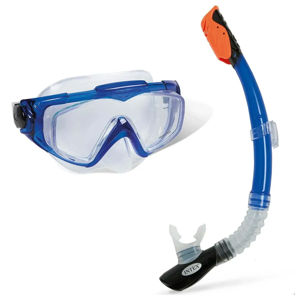 Intex Aqua Flow Sport Silicone Swim Snorkeling Goggle Mask/Snorkel Set 14y+ Blue - Sports & Outdoor