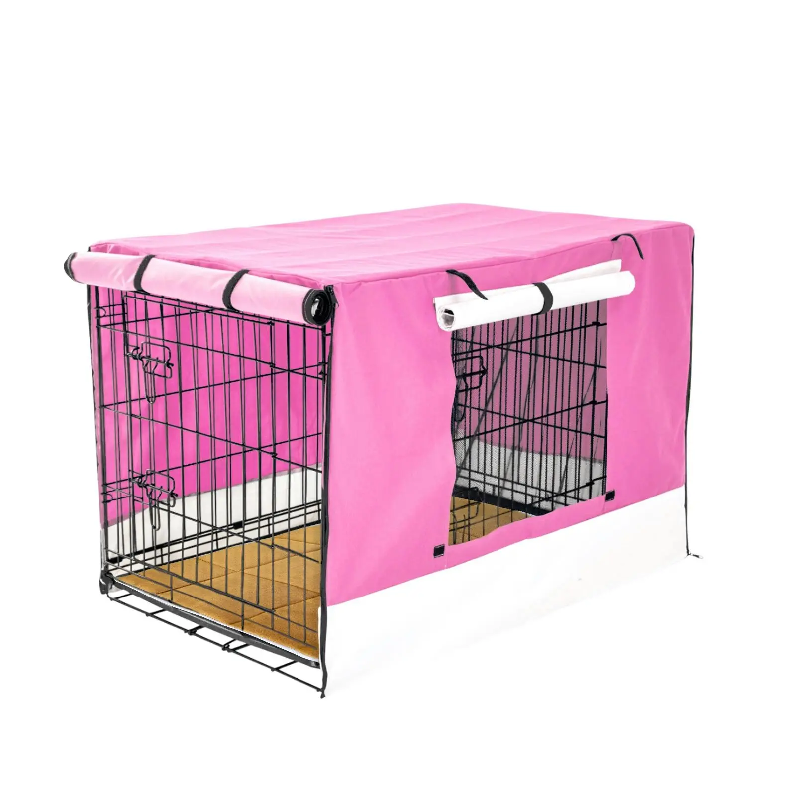 36in Foldable Wire Dog Cage with Tray + Cushion Mat + PINK Cover - Pets