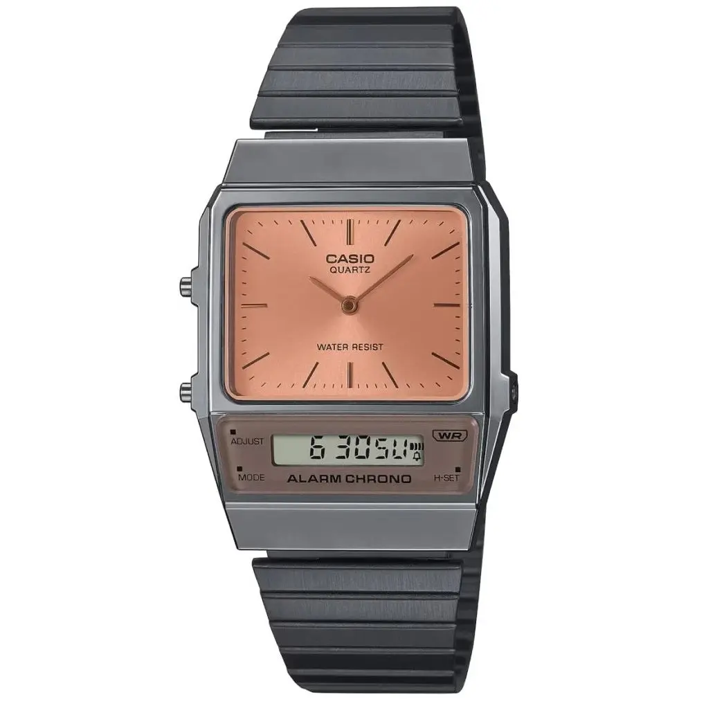 Casio Silver/Orange Digital-Analog Dual Time Retro Unisex Watch AQ-800ECGG-4A