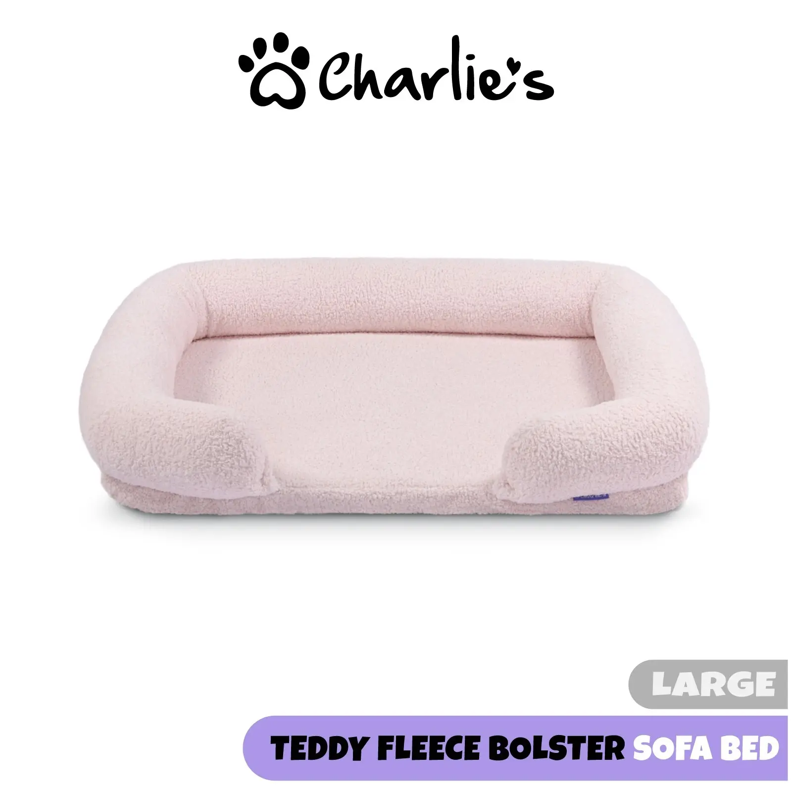 Charlie's Teddy Fleece Orthopedic Memory Foam Sofa Dog Bed with Bolster Pink Large - Pets