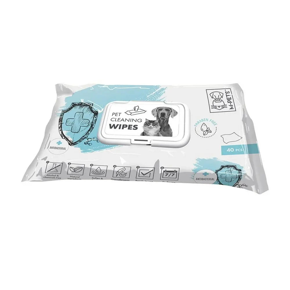 40pc M-Pets 15x20cm Pet Dog/Puppy Cat Care Stain Cleaning Wipes Anti-Bacterial