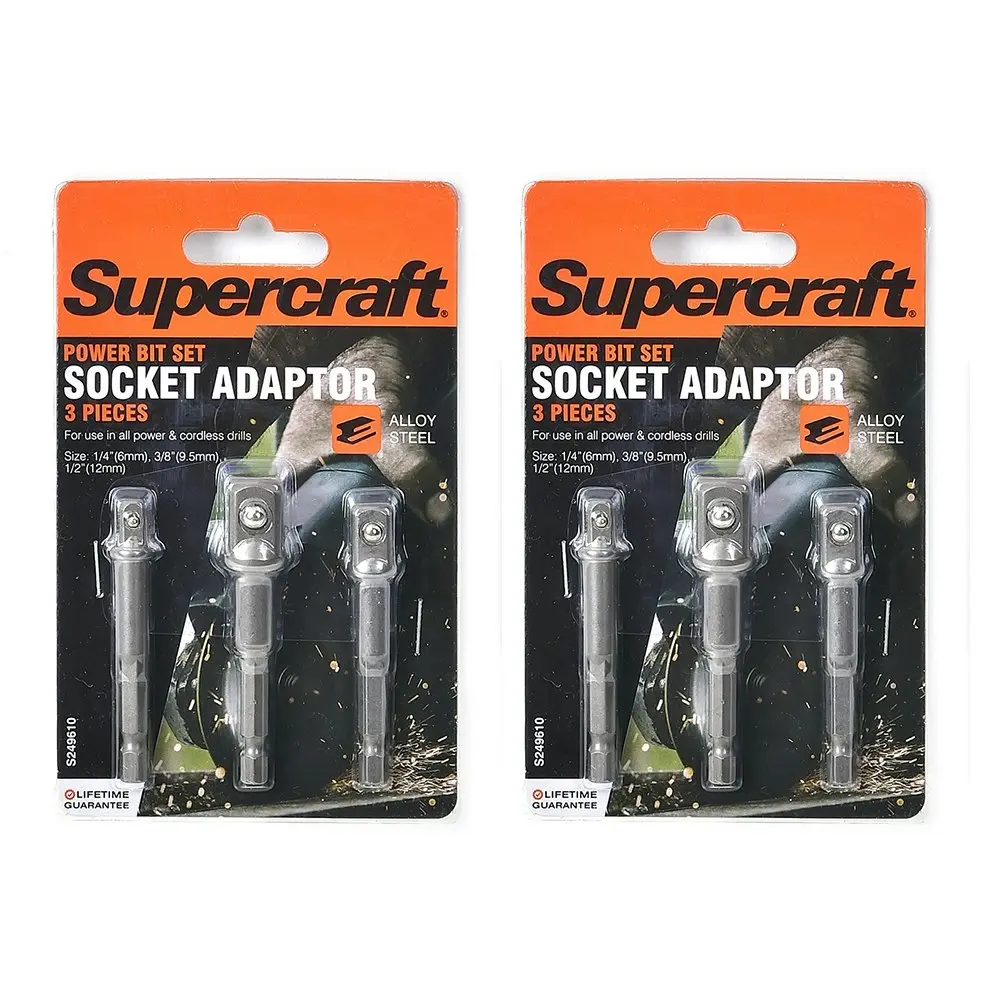 6pc Supercraft 6/9.5/12mm Socket Adaptors Alloy Steel Power Drill Bit Set - Hardware