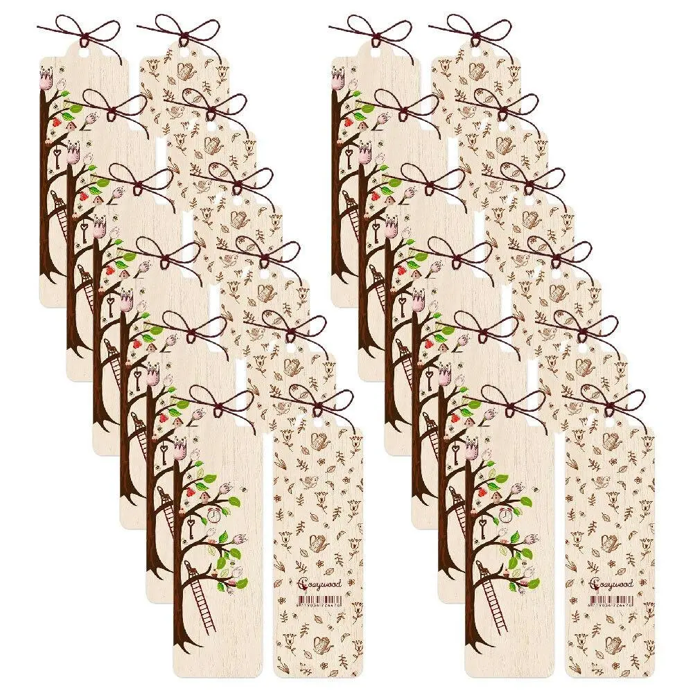 12x Cozywood Wooden Bookmark 4.5x14cm Stationary w/ Waxed Ribbon Tree of Life - Office