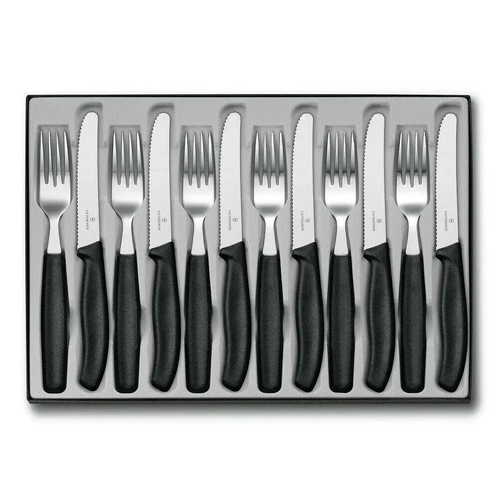 Victorinox 12 Piece Steak Knife & Fork Cutlery Set of 12pc Black - Kitchenware - Save up to 70%