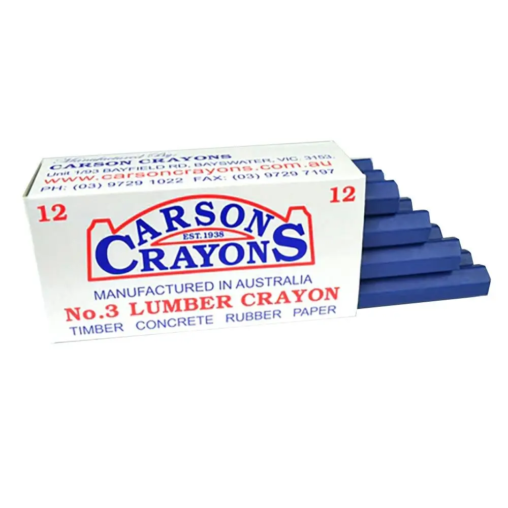 12x CARSON No.3 Timber/Concrete/Rubber/Paper Builders Marking Crayons Blue - Hardware
