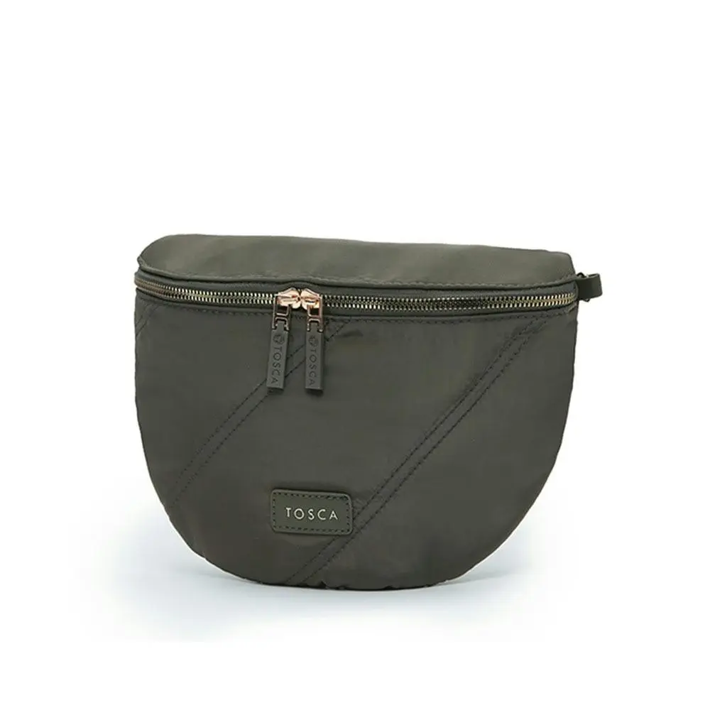 Tosca Sling Lightweight Vegan Crossbody Compact Shoulder Handbag Khaki Stitch - Fashion