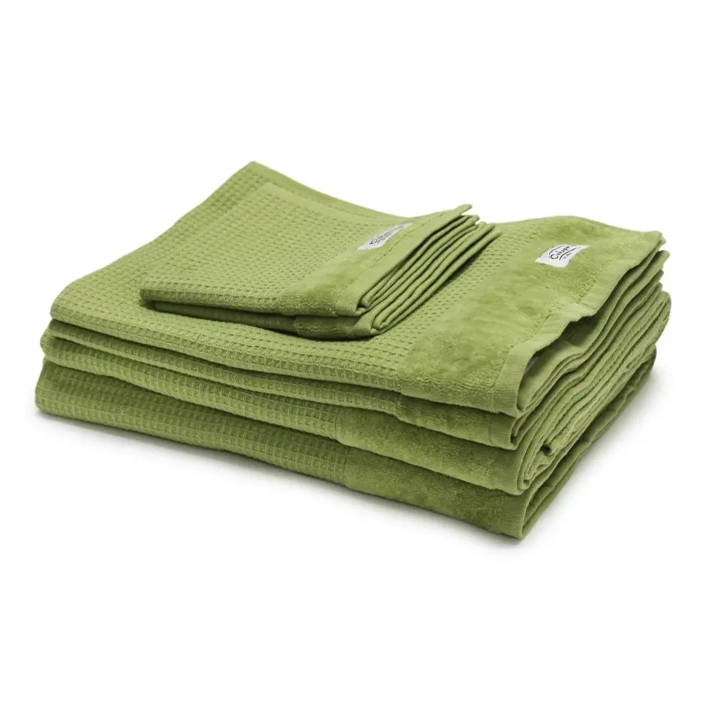 6pc Onkaparinga Mossman 100% Cotton Bath/Face/Hand Towel Bathroom Set Tarragon - Home & Garden