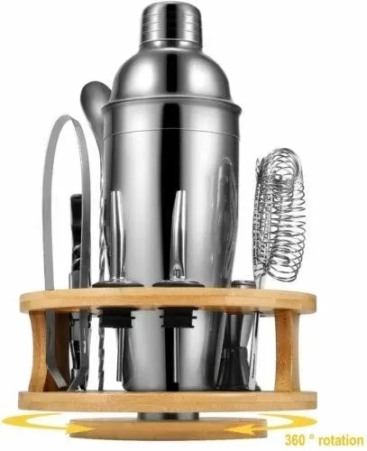 Bamboo Cocktail Shaker Set with Rotating Design - Home & Garden