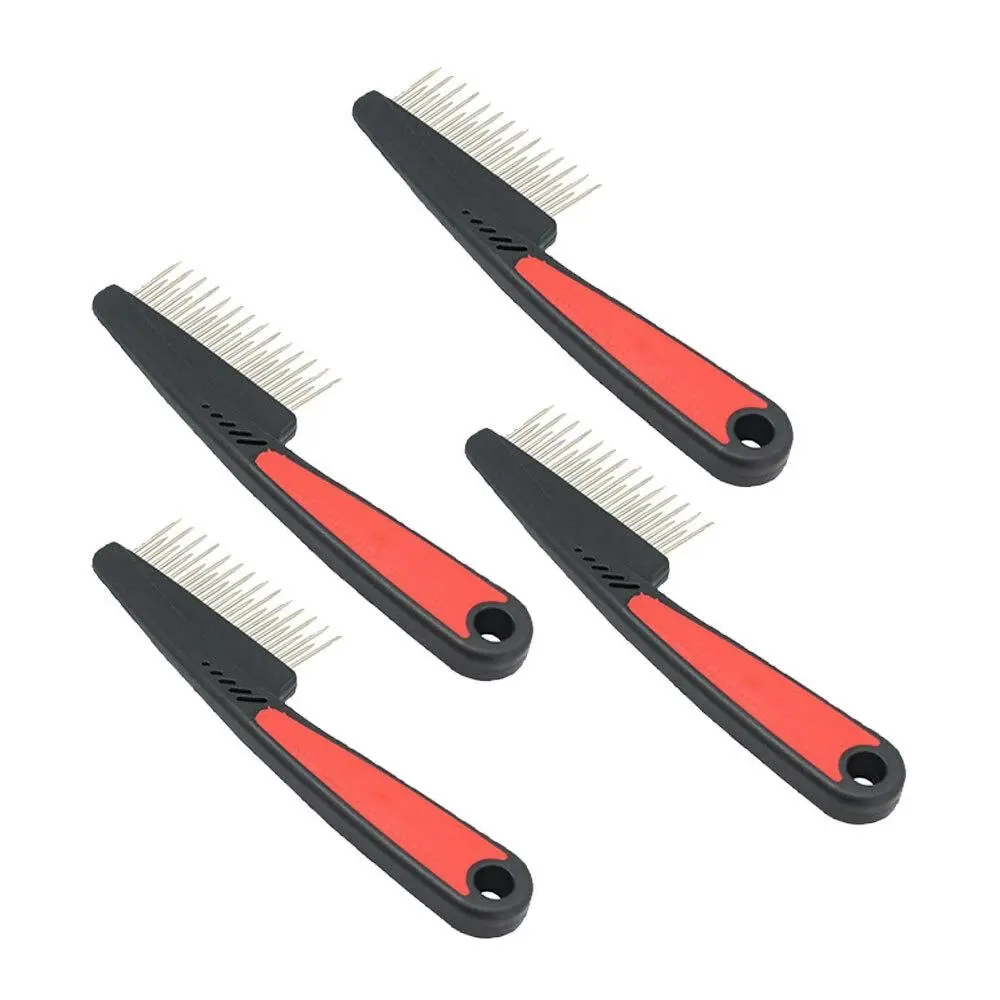 4x Paws & Claws 18cm Grooming Pet/Dog Comb Puppy Shedding Hair Remover Black/Red - Pets