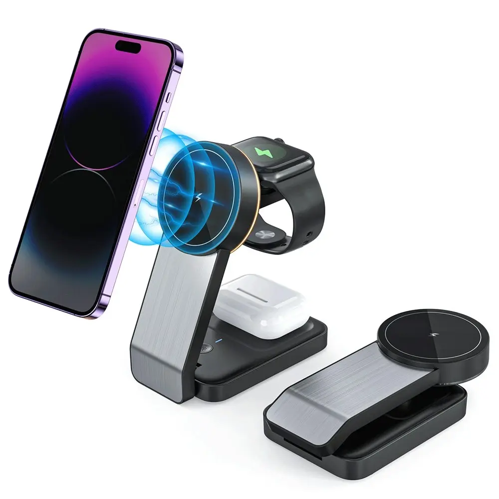 3 in 1 Wireless Charger with Light for iPhone 15/14/13/12 Series iWatch AirPods - Electronics