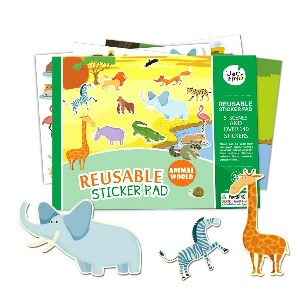 10pc Jarmelo Kids Reusable Sticker Pad Set Animal World Fun Play Toddler Toy 3+ - Hobbies