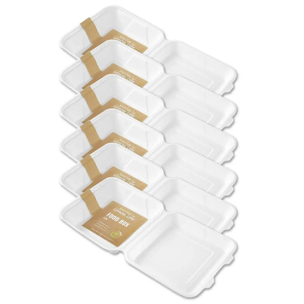 24pc Lemon & Lime 1.2L Eco Sugarcane Disposable Container Food Box Takeaway WHT - Hobbies