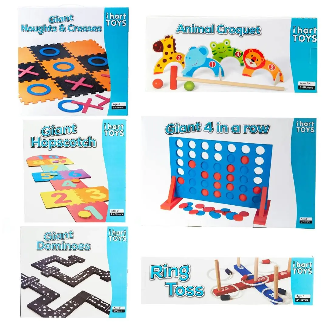 Giant 4 in a Row, Dominoes, Ring Toss, Noughts & Crosses, Animal Croquet and Hopscotch Bundle Pack - Toys & Games