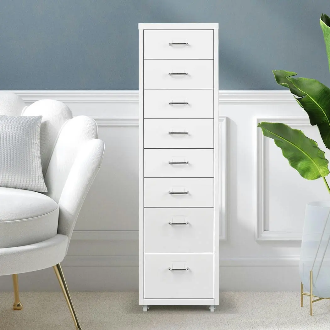 Levede Office Cabinet 8 Drawer Drawers Storage Cabinets Steel Rack Home White - Furniture