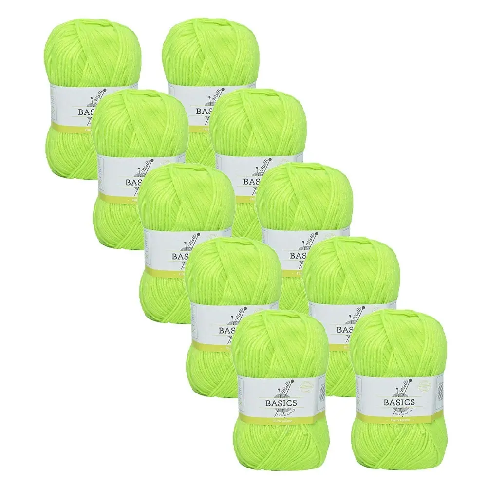 10x Malli Blend Basic 100g Acrylic/Polyester Yarn Knitting Craft Flouro Yellow - Hobbies