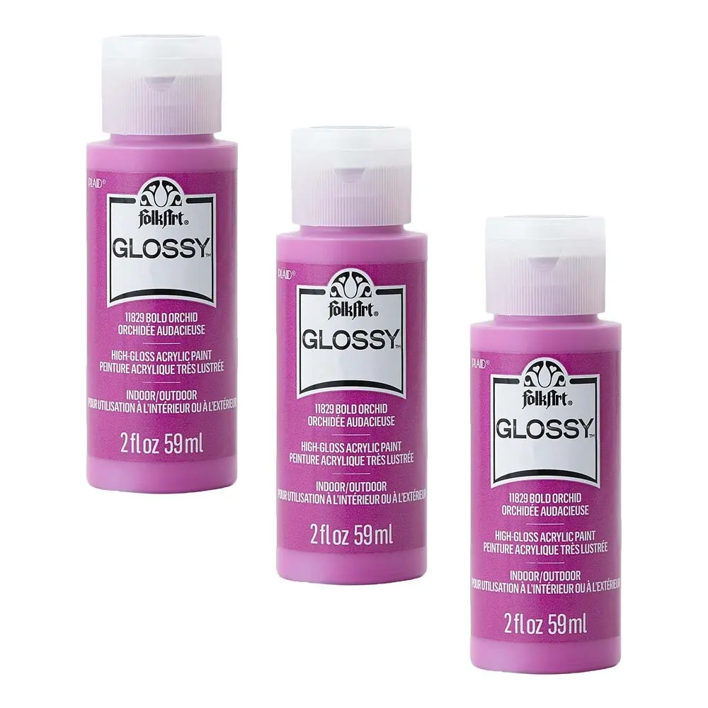 3x Plaid FolkArt Premium 59ml Acrylic Art Paint Bold Orchid Glossy Shine Finish - Hobbies