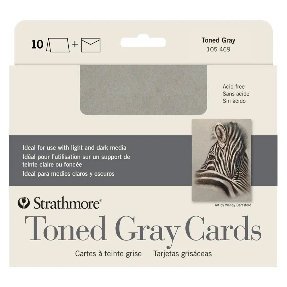 10pc Strathmore 400 Series Toned Arts And Craft Drawing Cards + Envelopes Grey - Hobbies