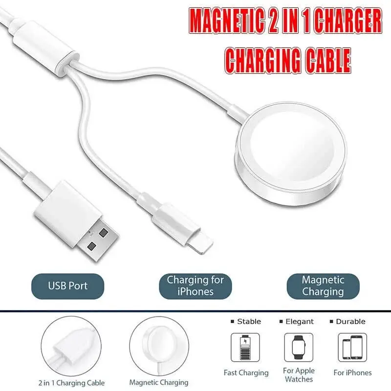 2-in-1 Apple Watch and iPhone Charger | Magnetic Fast Charging Cable, Universal Compatibility & Portable Design