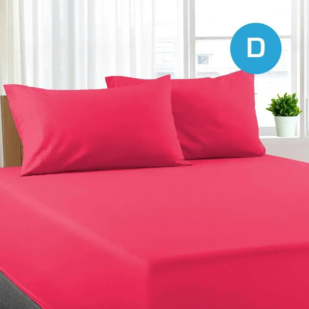 Double Size Hot Pink Color Poly Cotton Fitted Sheet + Pillowcase - Home & Garden
