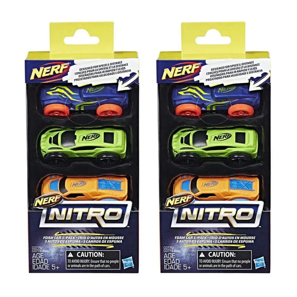 2x 3pc Nerf Nitro Foam Car Vehicle Kids/Children 5y+ Play Toys Assorted Colour - Toys & Games