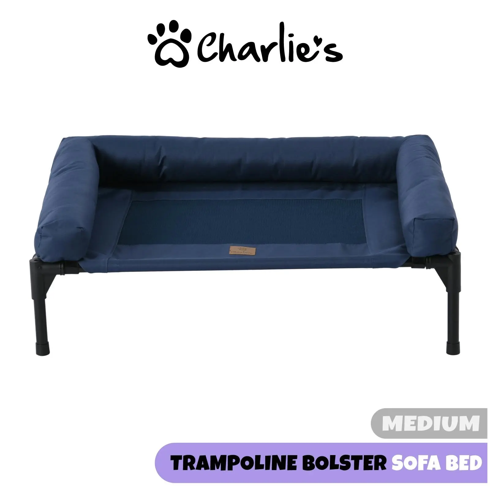 Charlie’s Pet Trampoline Bolster Sofa Bed Blue Medium 81.3 x 63.5 x 26.7cm - Pets