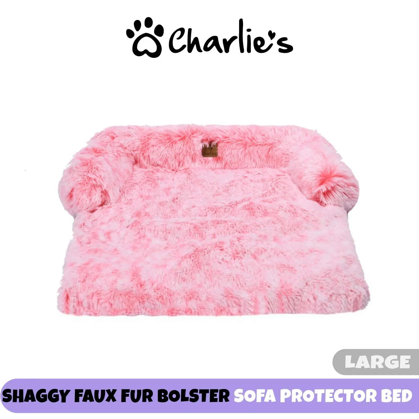 Charlie's Shaggy Faux Fur Bolster Sofa Protector Calming Dog Bed Ombre Pink Large - Pets