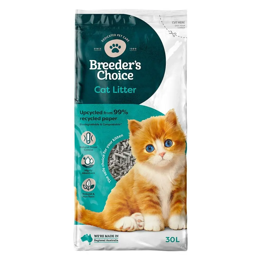BREEDERS CHOICE 30L Pet Clumping Cat/Kitten Litter Dustfree Paper Odour Control - Pets