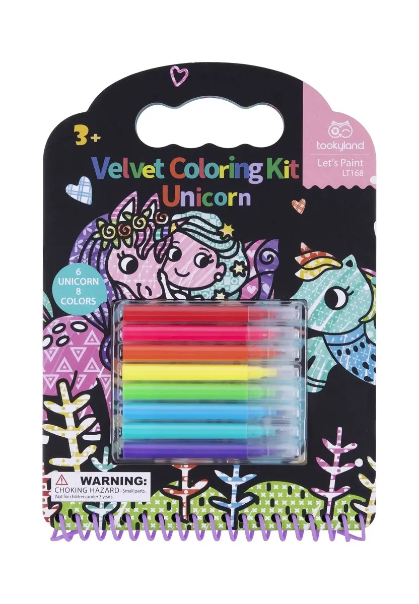 14pc Tookyland Velvet Colouring Kit Unicorn Art Colouring/Drawing Marker Pen 3+ - Hobbies