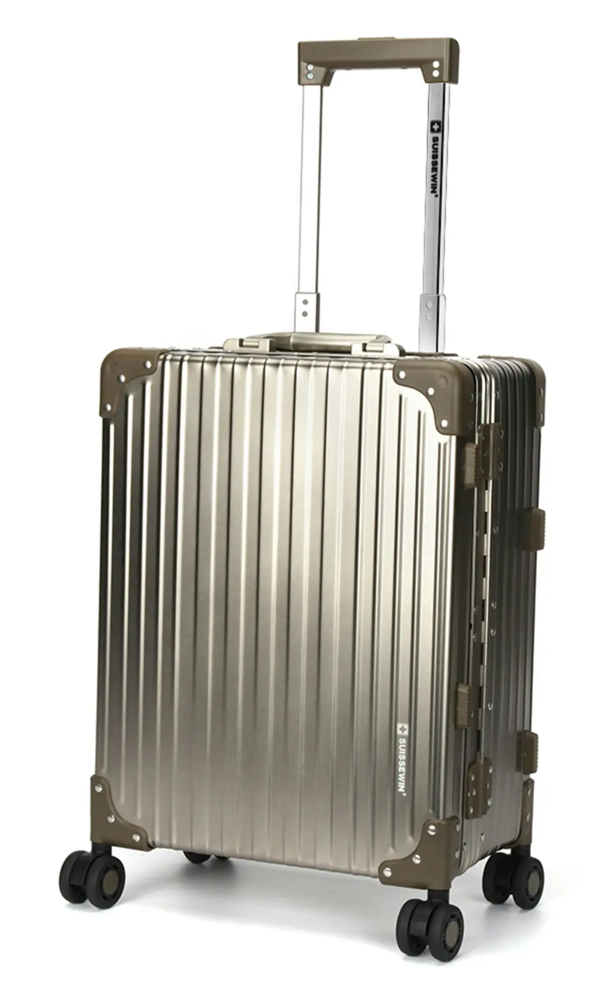 Suissewin Swiss Full Aluminium Luggage Suitcase Lightweight TSA locker 8 wheels Carry On HardCase SN1195A - Fashion