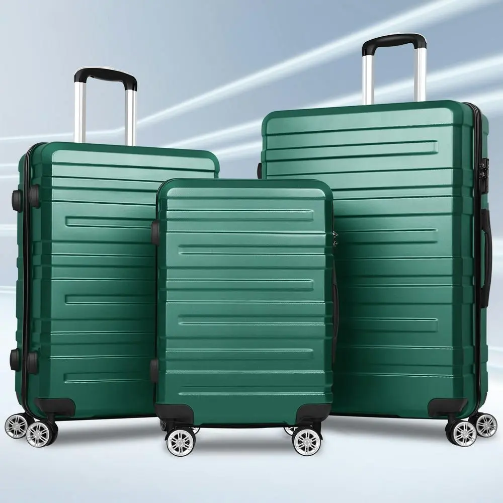 Alfordson Luggage 3PCS Set Suitcase Trolley TSA Carry on Hard Case Green - Fashion